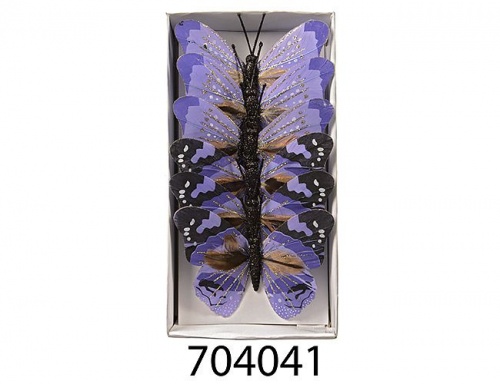 Набор "Зимние бабочки" на проволоке, перламутровый с глиттером, 10 см (упаковка 6 шт.), разные модели, Kaemingk фото 4