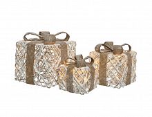 Набор светящихся украшений "Подарки-подарочки" ротанговые, 65 тёплых белых LED-огней, батарейки, таймер, Kaemingk