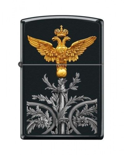 Зажигалка ZIPPO Двуглавый орёл, латунь/сталь с покрытием Black Matte, чёрная, матовая, 36x12x56 мм, 218 RUSSIAN COAT OF ARMS