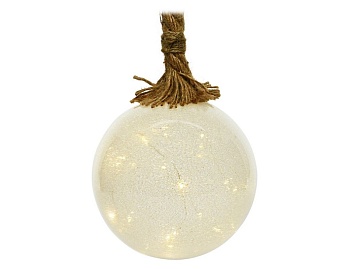 Подвесной светящийся прозрачный шар на канате "Фисэль", 15 тёплых белых микро LED-огней, 10х80 см, таймер, батарейки, Kaemingk