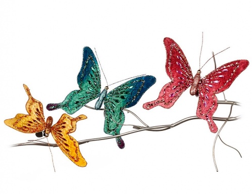 Ёлочное украшение "Переливчатая бабочка" на клипсе, 23 см, разные модели, Goodwill