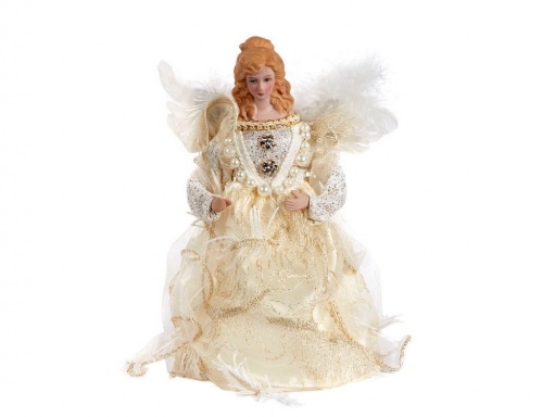 Ёлочная верхушка - новогодняя фигурка  "Нарядный ангел", кремово-перламутровый, полистоун, 20 см, Goodwill