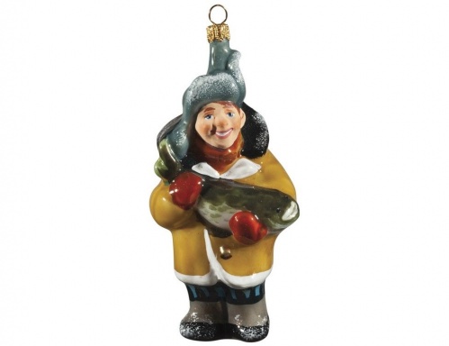 Ёлочная игрушка "Рыбак", коллекция 'Формовые игрушки', стекло, 13 см, Ариель