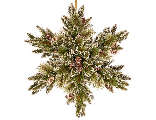 Хвойная композиция "Снежинка - бристоль", двусторонняя, с шишками, льдинками, глиттером, 81 см, National Tree Company