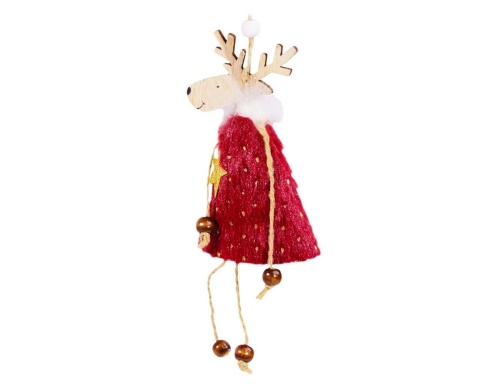 Ёлочная игрушка ОЛЕНИХА В ШУБКЕ, дерево, текстиль, 17 см, Due Esse Christmas фото 2