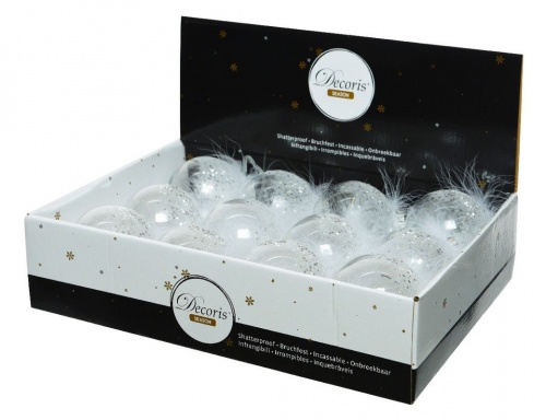 Набор пластиковых шаров "Лебединая песня", прозрачно-белые, 80 мм, упаковка 12 шт., Kaemingk фото 2