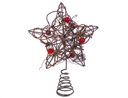 Верхушка ёлочная "Звезда плетеная" ротанг с ягодами, 15 см, Kurts Adler