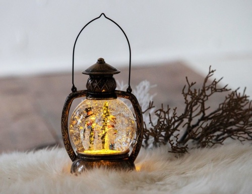 Винтажная 'снежная' лампа "Семья снеговиков", LED-огни, 25 см, батарейки, Peha Magic фото 2