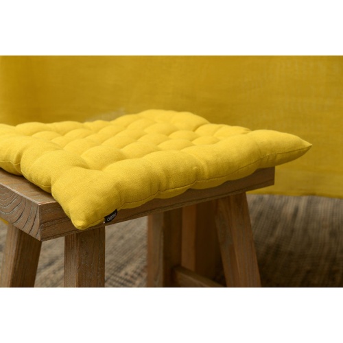 Подушка на стул из стираного льна горчичного цвета из коллекции essential, 40х40x4 см фото 4