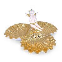 LAGUNA Ракушка тройная с ангелом 42х42хН25 см, керамика, цвет белый, декор золото, swarovski