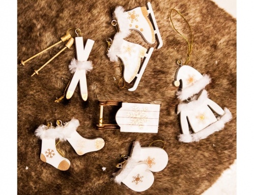 Набор ёлочных игрушек "Весёлая зима", дерево, 6 см (упаковка 6 шт.), разные модели, Koopman International фото 6