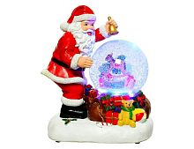 Снежный шар музыкальный ВРЕМЯ САНТЫ, 4 меняющих цвета LED-огня, снежный вихрь, 25 см, батарейки, Kaemingk (Lumineo)