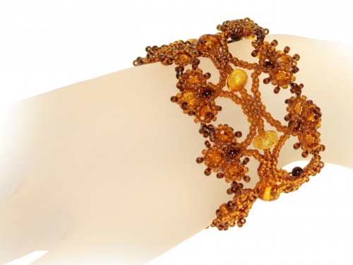 Элегантное кружевное ожерелье из янтаря с бисером, 11043 фото 4