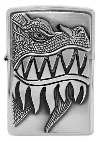 Зажигалка ZIPPO 200 Fire Breathing Dragon, латунь/сталь с покрытием Brushed Chrome, 36x12x56 мм, 28969