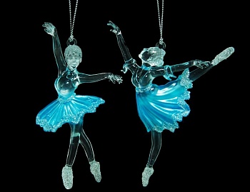 Ёлочное украшение "Балерина", акрил, прозрачно-голубая с серебром, 15.2 см, разные модели, Forest Market