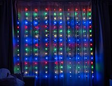 Светодиодная гирлянда на окно ЗАНАВЕС - ЗВЕЗДЫ, 3х2 м, 160 разноцветных LED-огней, прозрачный ПВХ, контроллер, коннектор, IP20, Serpantin