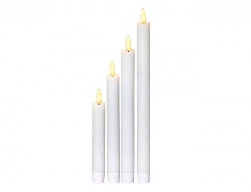 Электрические восковые столовые свечи FLAMME белые, набор 4 шт., тёплые белые мерцающие LED-огни, "натуральный фитилёк", таймер, 2.1х16-28 см, STAR trading фото 3