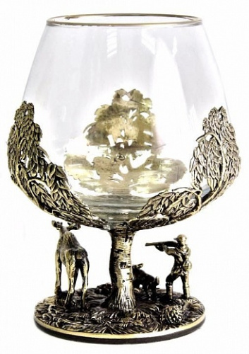 Бокалы - "Northern Woods Glassworks" - Бокал для коньяка "Охота на лося (Береза)" с декоративными элементами высотой 10 см фото 2