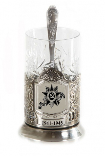 Подстаканник от "День Победы 1941-1945" из нержавеющей стали и хрусталя, с декоративными элементами длиной 65 см, цвет: Серый фото 6