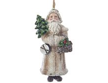 Ёлочная игрушка ЗАСНЕЖЕННЫЙ ДЕД МОРОЗ с корзинкой, бежевый, полистоун, 11 см, Kurts Adler