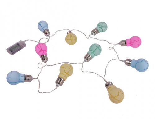 Электрогирлянда "Цветные чудеса" (шарики), тёплые белые LED-огни, 10 разноцветных ламп, 1.4х0.3 м, батарейки, прозрачный провод PVC, SNOWHOUSE