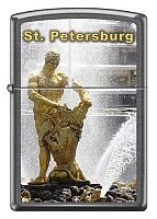 Зажигалка ZIPPO Петергоф, латунь/сталь с покрытием Gray Dusk, серая, матовая, 36x12x56 мм, 28378 PETERHOF