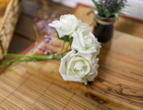 Искусственные розы для декора BOUQUET DE CHARME, жемчужные, 6х18 см, 7 шт., 4 SEASONS фото 2