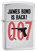 Зажигалка ZIPPO James Bond с покрытием Brushed Chrome, латунь/сталь, серебристая, матовая, 36x12x56, 29563