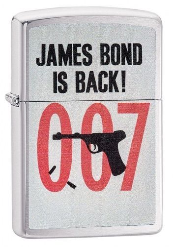 Зажигалка ZIPPO James Bond с покрытием Brushed Chrome, латунь/сталь, серебристая, матовая, 36x12x56, 29563