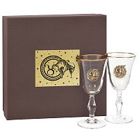 Набор бокалов для вина/шампанского "Ретро" с накладкой "Телец" в упаковке пейсли, ложемент золотистый шелк, накладка золото пластик с гравировкой