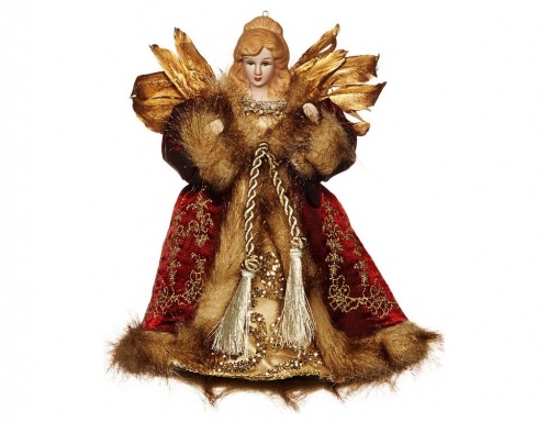 Новогодняя фигурка - ёлочная верхушка "Ангел вирджиния" малая, фарфор, текстиль, красная, 20 см, Goodwill