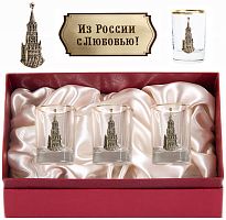 Набор из трех стопок 'Из России с любовью!', с золотой отводкой 'Кремль, латунь', в картонном футляре, размер упаковки: 261410 см, материал: стекло