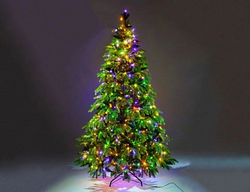 Искусственная ель "Власта" (хвоя литая PE+PVC), зелёная, 700 разноцветных/тёплых белых LED-огней, контроллер, 2.1 м, CRYSTAL TREES