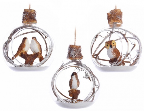 Стеклянный шар с фигуркой "Лесная сова", стекло, полистоун, 8 см, Kaemingk фото 2