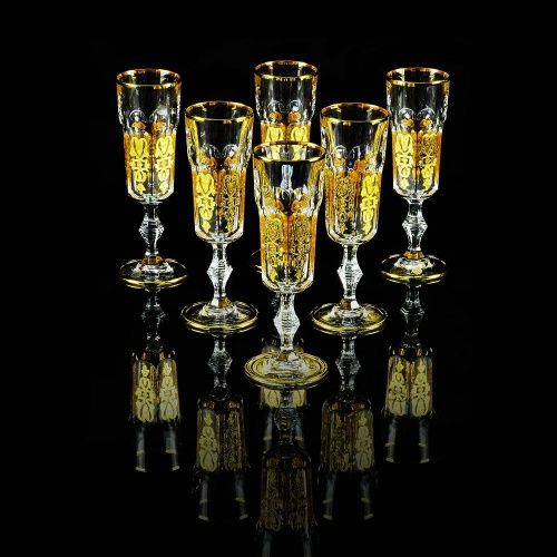 GLORIA Бокал для шампанского, набор 6 шт, хрусталь/декор золото 24К