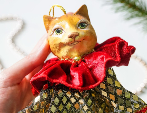 Ёлочная игрушка КОШЕЧКА АНДЖЕЛИКА, полистоун, текстиль, 9 см, Winter Deco фото 3