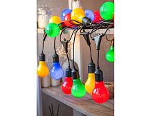 Светодиодная гирлянда-бахрома из лампочек Party Lights - ФЕСТА ДЭЙ КОЛОРЕ, 20 разноцветных LED-огней, 10 м, коннектор, чёрный провод, уличная, Winter Deco