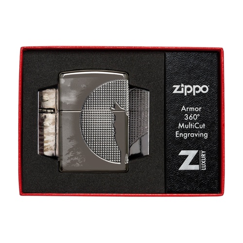 Зажигалка Zippo Armor Wolf  с покрытием High Polish Black Ice, чёрная, 38x13x57 мм фото 3