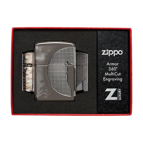 Зажигалка Zippo Armor Wolf  с покрытием High Polish Black Ice, чёрная, 38x13x57 мм фото 9