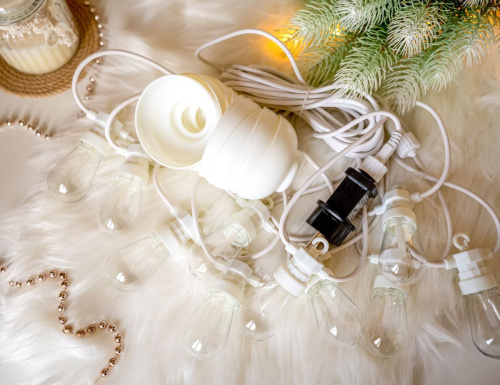 Светодиодная гирлянда Party Lights - РЕТРО-ФОНАРИКИ, 10 тёплых белых LED-огней, 5 м, коннектор, белый провод, уличная, Winter Deco фото 4