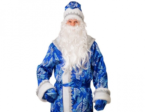 Костюм Деда Мороза сатиновый с принтом синий, размер 54-56, Батик фото 2