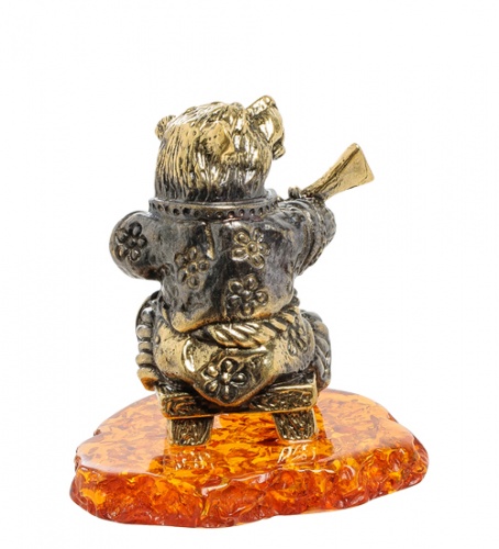 AM-1836 Фигурка "Медведь музыкант" (латунь, янтарь) фото 2