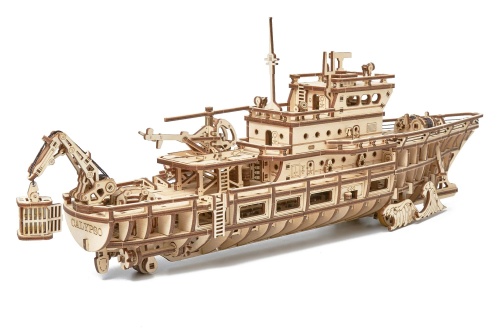 Механическая деревянная сборная модель Wood Trick Исследовательская Яхта (Корабль) фото 2