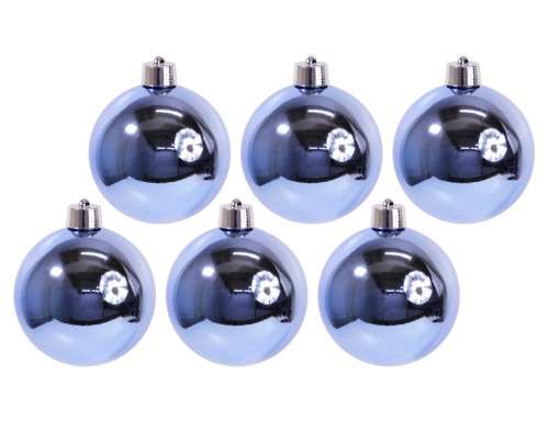 Набор однотонных пластиковых шаров глянцевых, цвет: голубой, 80 мм, упаковка 6 шт., Winter Decoration