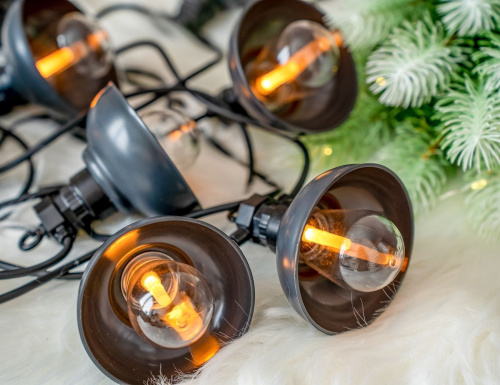 Светодиодная гирлянда Party Lights - РЕТРО-ФОНАРИКИ, 10 экстра тёплых белых LED-огней, 5 м, коннектор, чёрный провод, уличная, Winter Deco фото 5