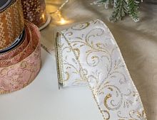 Лента для декорирования ЗОЛОТАЯ ЗИМА: узорная. полиэстер, армированный край, 6х270 см, Kaemingk (Decoris)