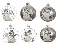 Набор ёлочных шаров "Дружелюбные снеговички", стекло, 8 см (упаковка 6 шт.), Kaemingk