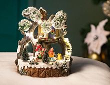 Светящаяся миниатюра "Домик на дереве - снеговик", полистоун, LED-огни, динамика, 20x20x23 см, батарейки, Kaemingk