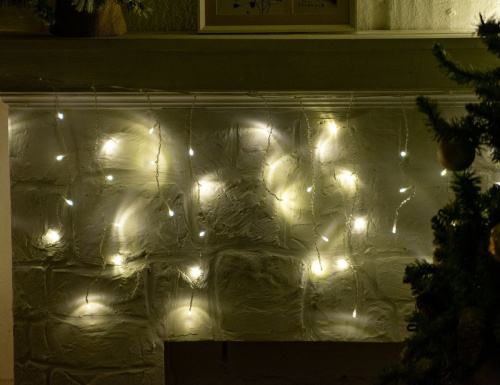 Светодиодная гирлянда длинная БАХРОМА ICICLE, 1000 тёплых белых LED-огней, 25х0.5+1.5 м, коннектор, прозрачный ПВХ, уличная, SNOWHOUSE фото 4