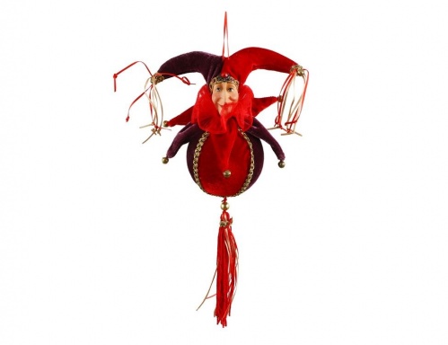 Ёлочная игрушка-шар "Джокер", полистоун, текстиль, красный, 26х12х8 см, Edelman, Noel (Katherine's style)